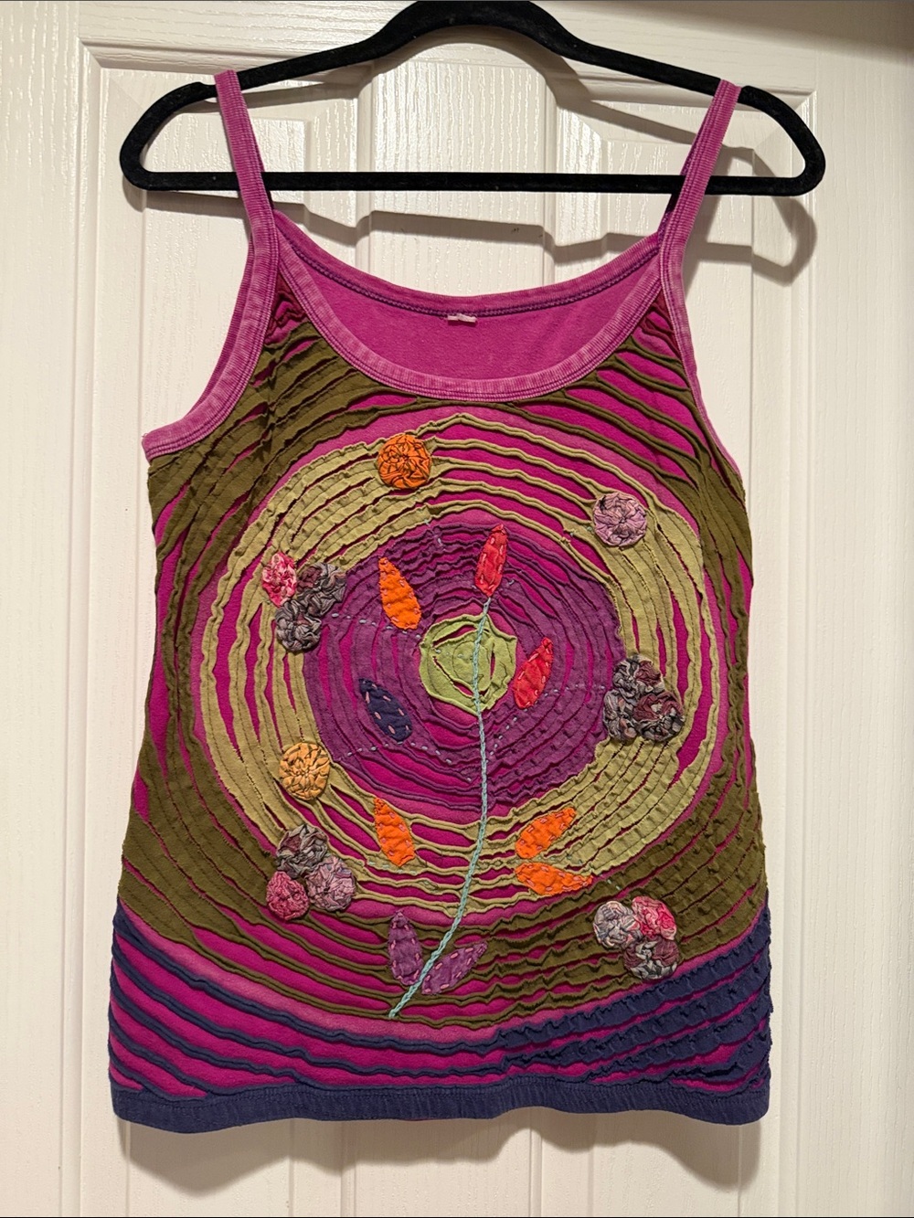 Women's Fuchsia Spiral Embroidered Tank Top